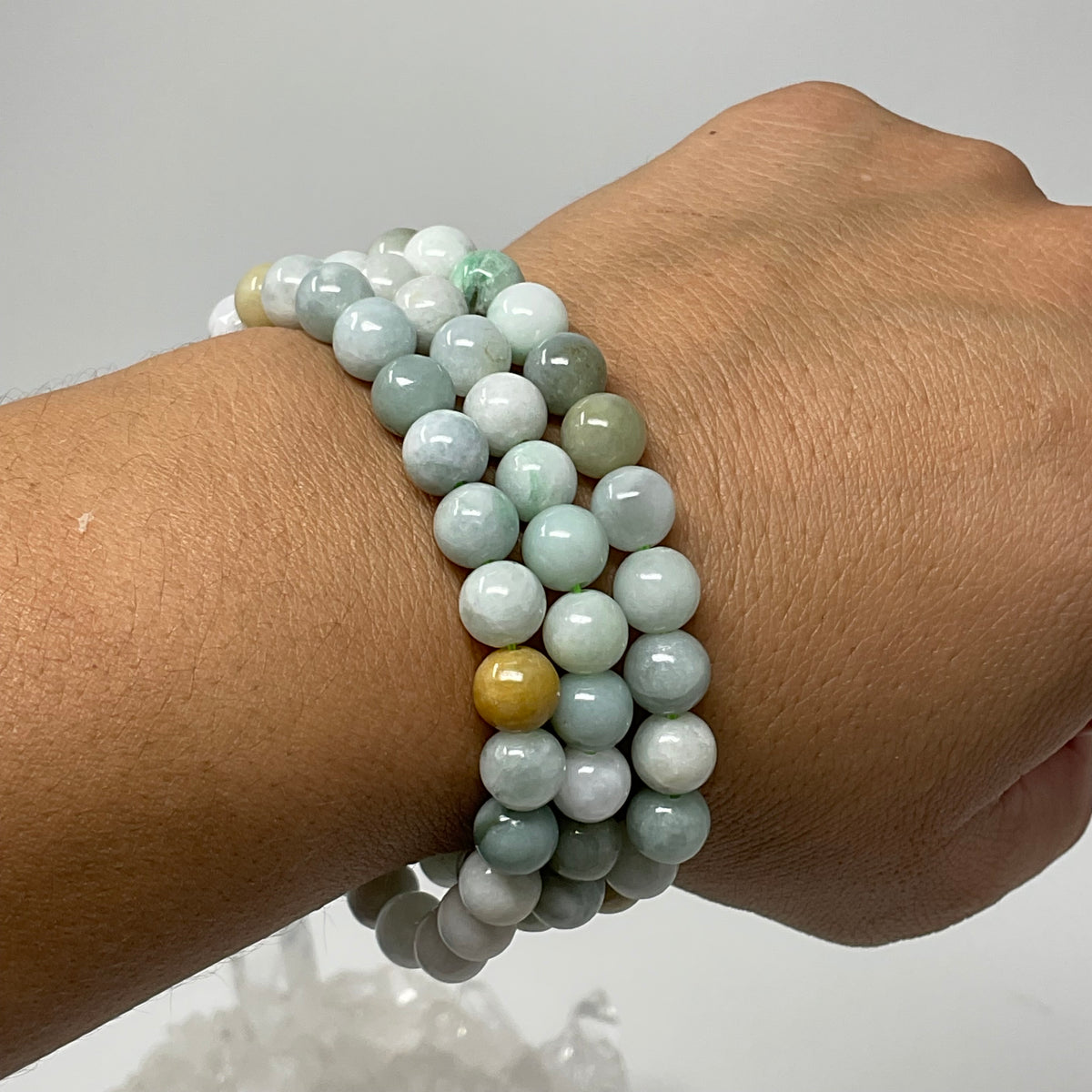 Green Burma Jade 8MM 2-Piece Round Bracelet Set