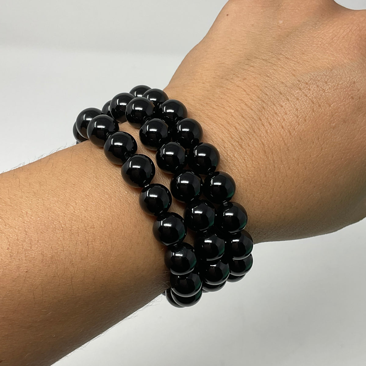 Black Tourmaline Polished 10mm 3-Piece Round Bracelet Set