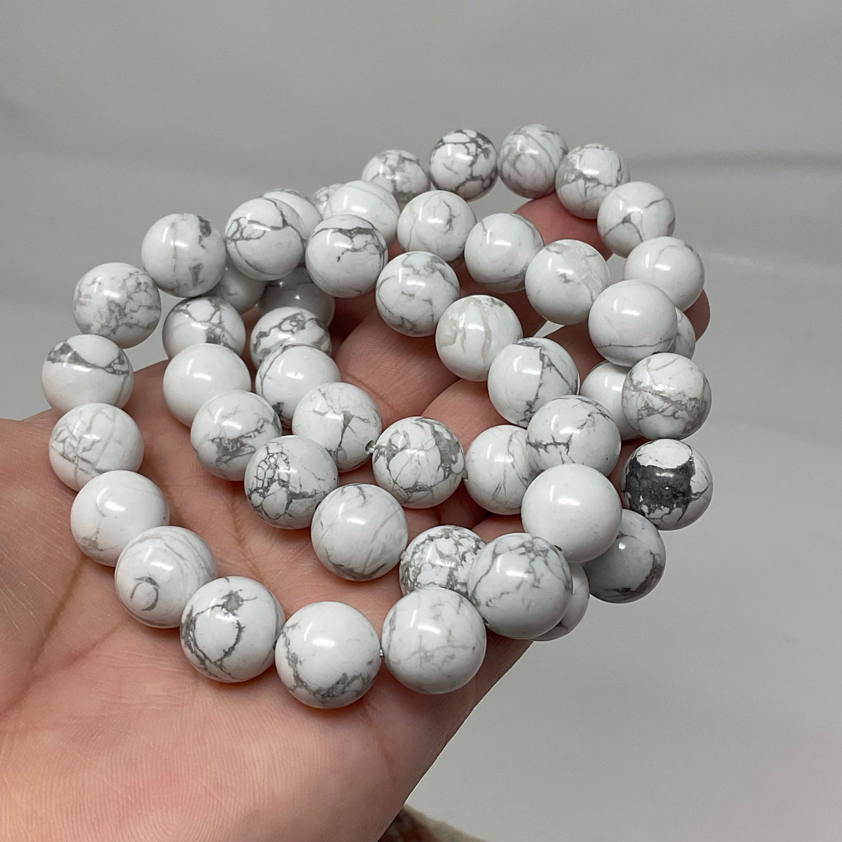 White Howlite 12mm 3-Piece Round Bracelet Set - WorldWideMinerals-beads