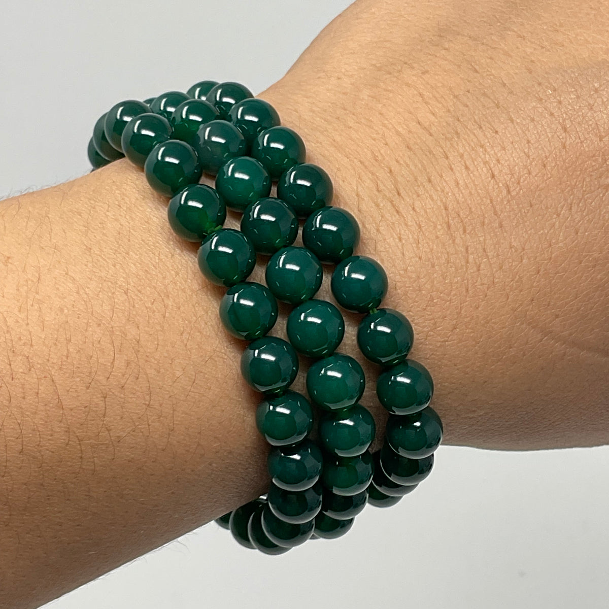 Green Agate 8mm 3-Piece Round Bracelet Set