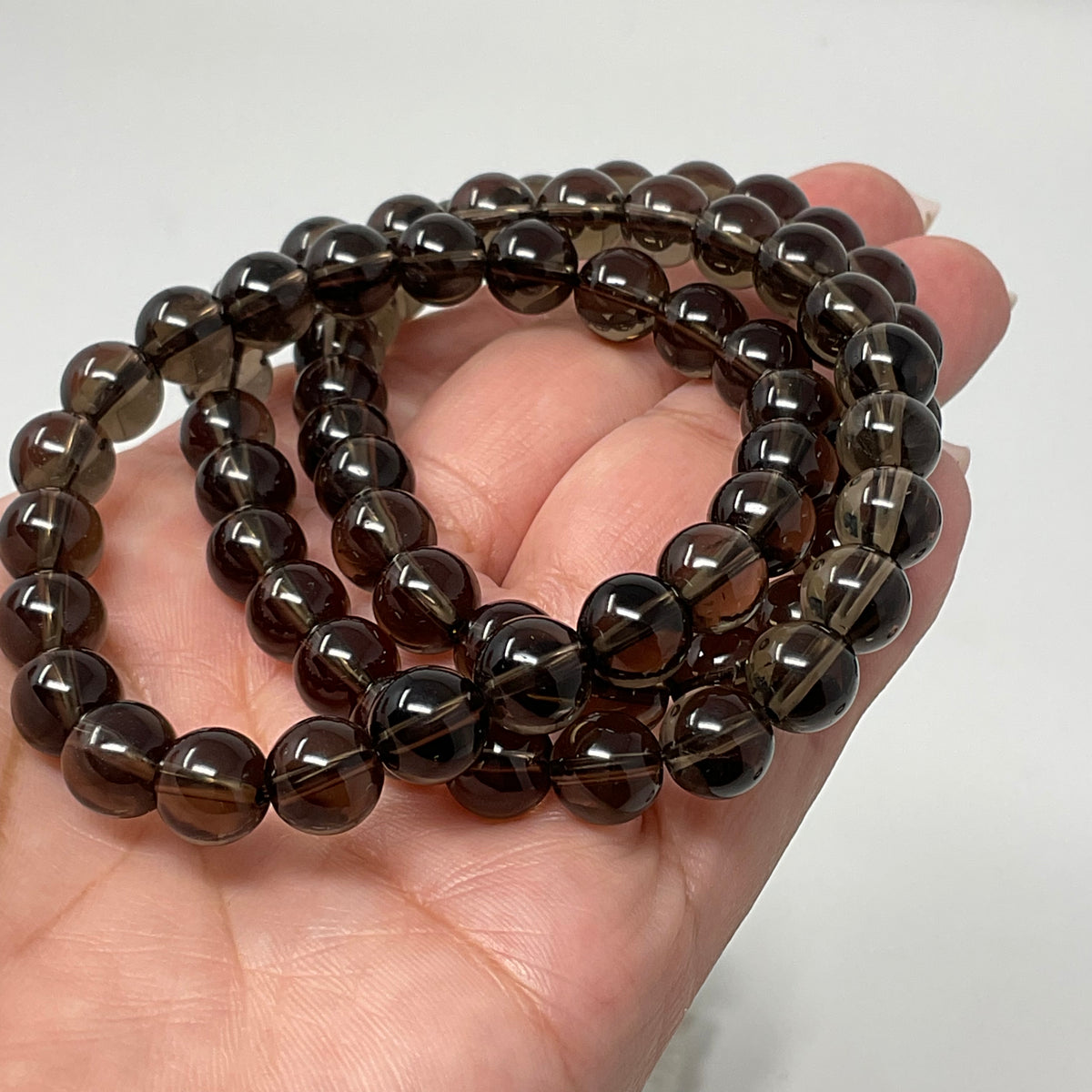 Smoky Quartz 8mm 2-Piece Round Bracelet Set