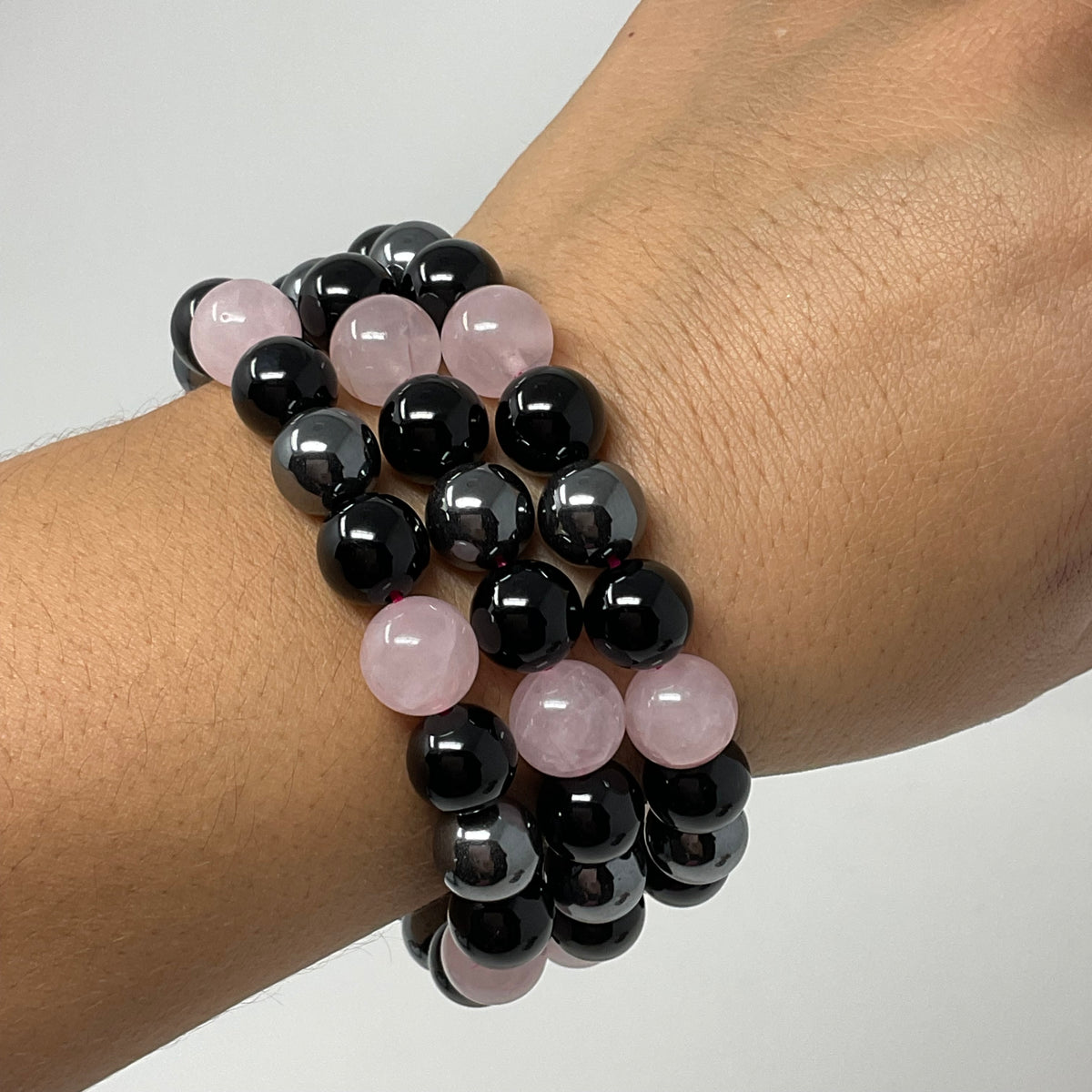 Rose Quartz Triple Protection 10mm Round Bracelet  (3 Minerals on 1 Bracelet)