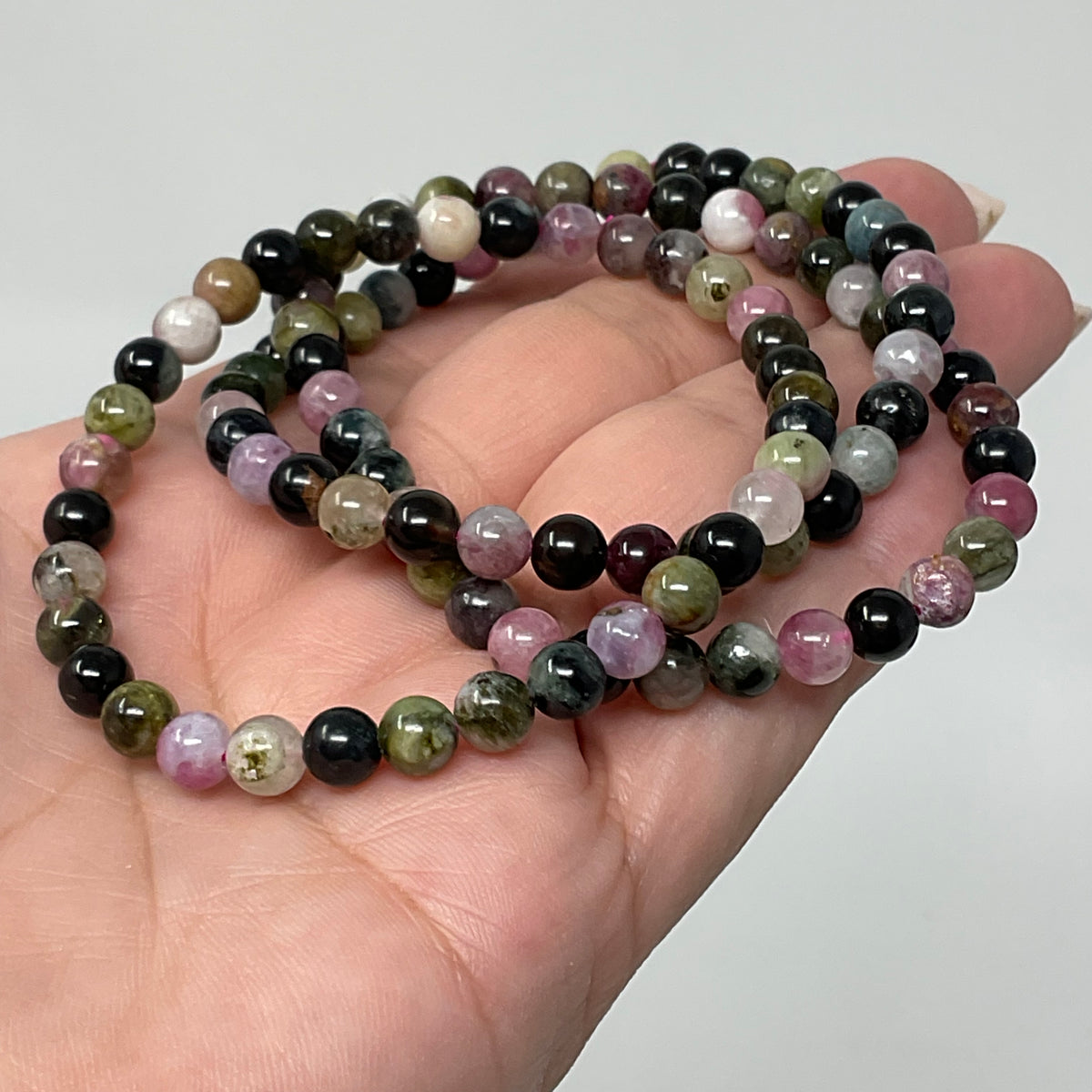 Multi-Color Tourmaline 6mm 2-Piece Round Bracelet Set