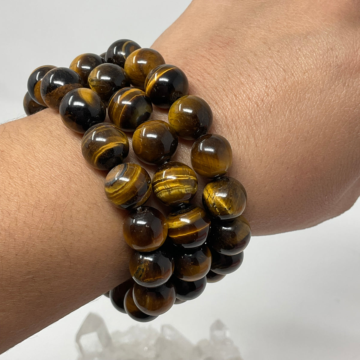 Yellow Tiger Eye 12mm 3-Piece Round Bracelet Set - WorldWideMinerals-beads