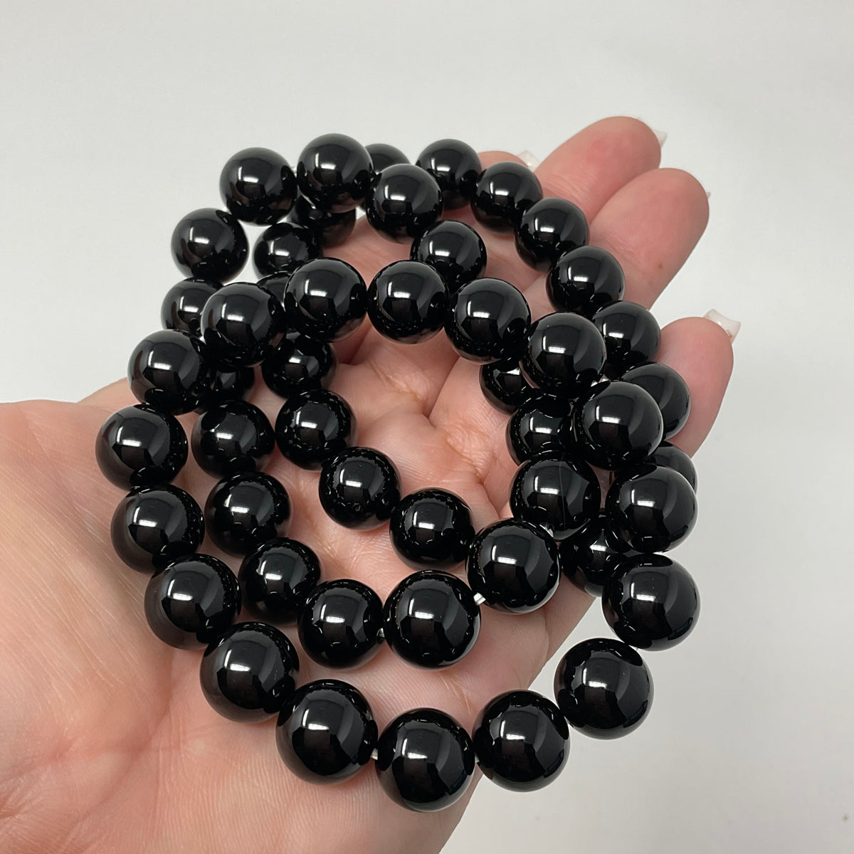 Black Tourmaline 12mm 3-Piece Round Bracelet Set