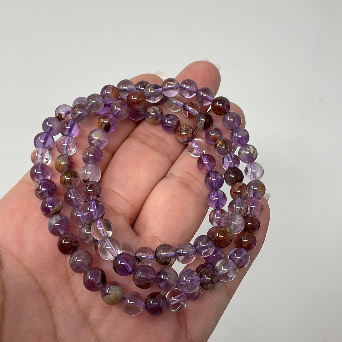 Super-7 Amethyst 6mm Round Bracelet