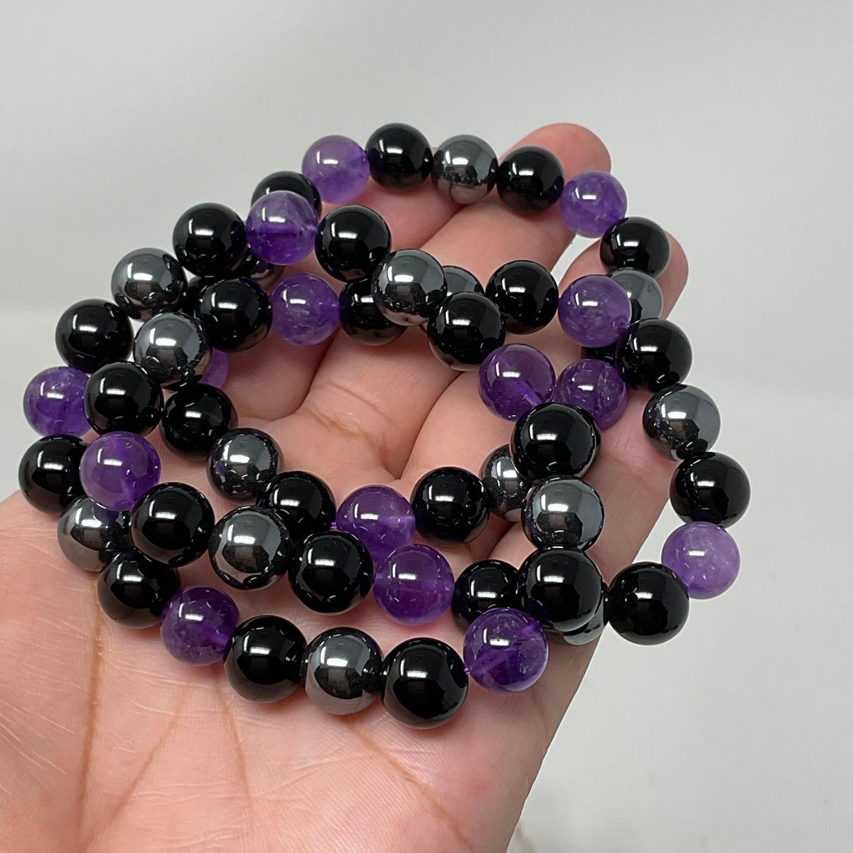 Amethyst Triple Protection 10mm Round Bracelet  (3 Minerals on 1 Bracelet)