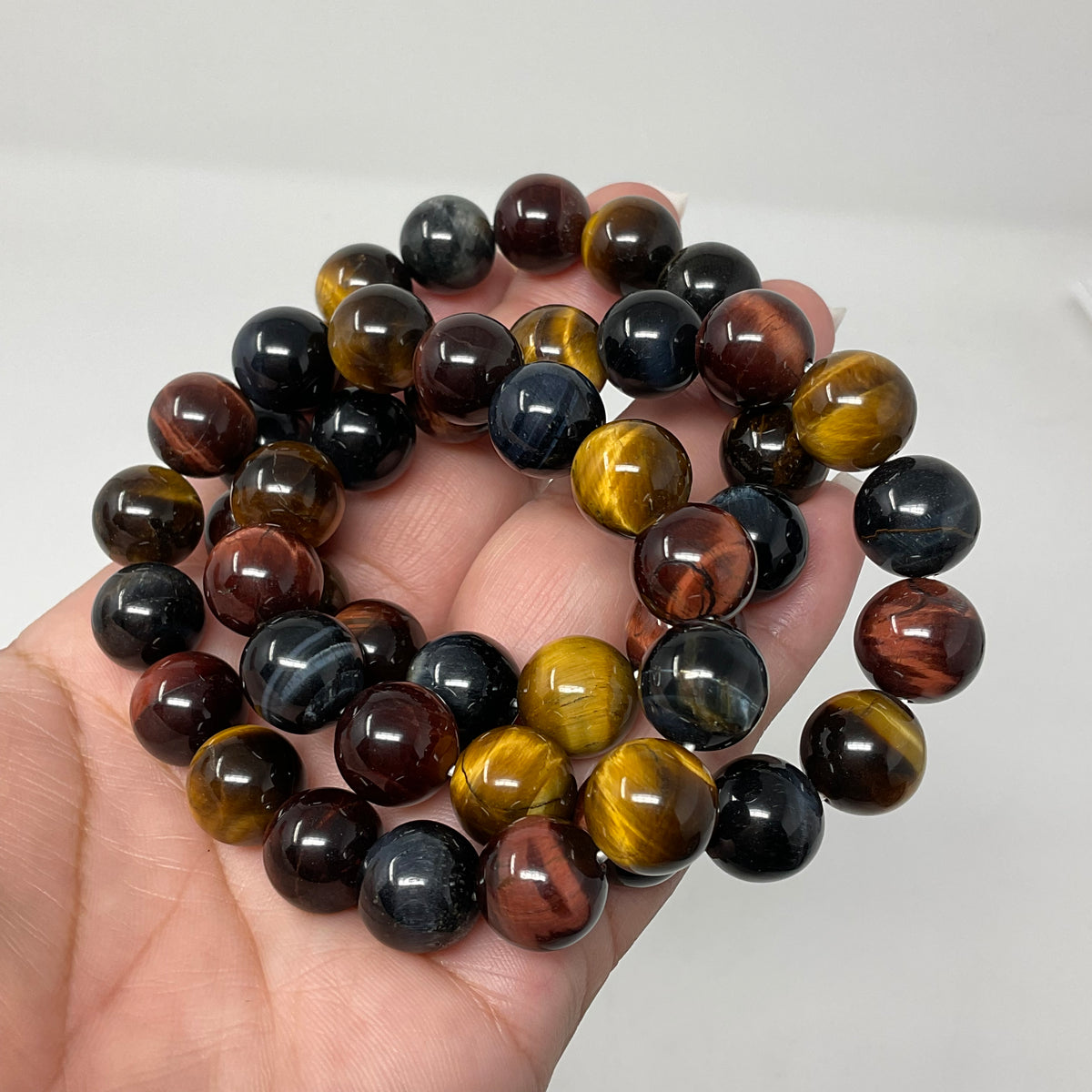 Multi-Color Tiger Eye 12mm 3-Piece Round Bracelet Set