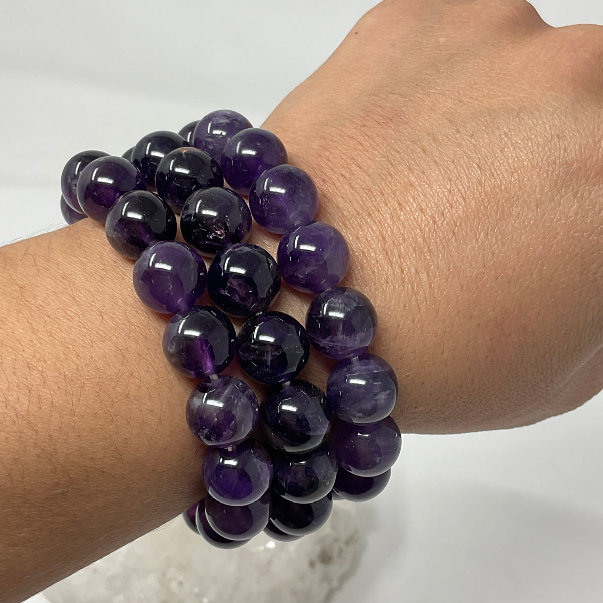 African Amethyst 12mm 2-Piece Round Bracelet Set - WorldWideMinerals-beads