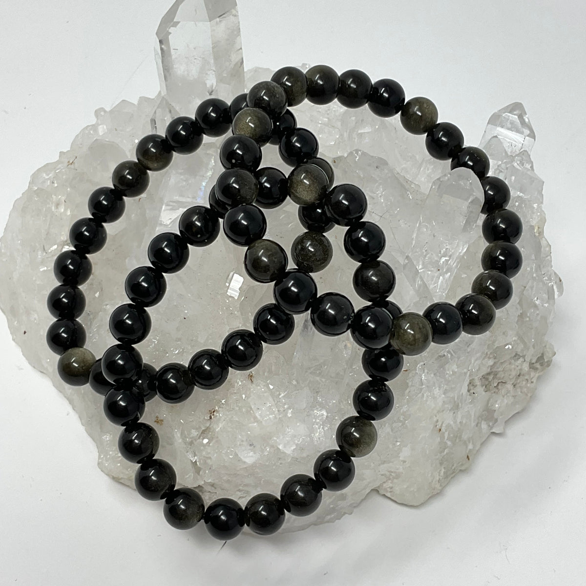 Black Golden Sheen Obsidian 8mm 3-Piece Round Bracelet Set