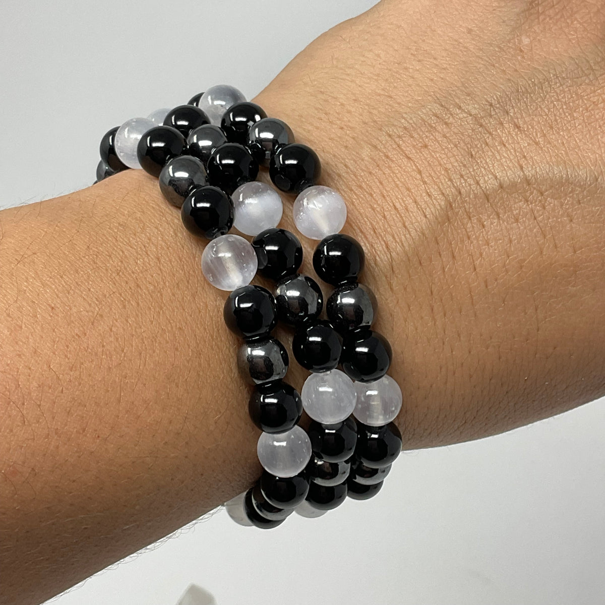 Selenite Triple Protection 8mm Round Bracelet (3 Minerals on 1 Bracelet)