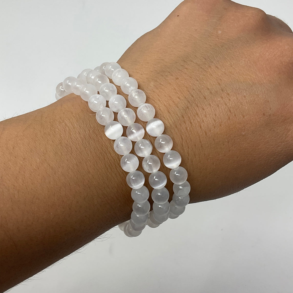 Selenite 6mm 2-Piece Round Bracelet Set