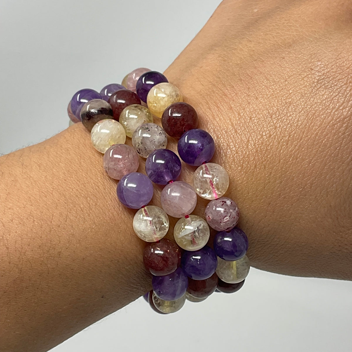 All-Star Quartz  (Strawberry Quartz, Citrine & Amethyst)   10MM Round Bracelet