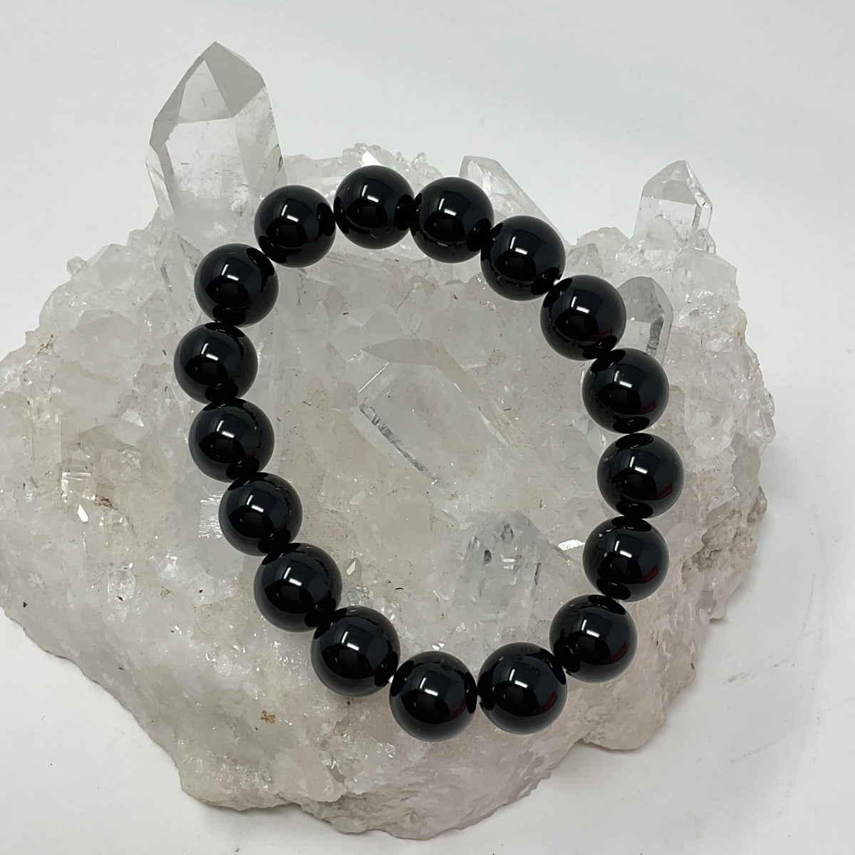 Black Tourmaline 12mm Round Bracelet - WorldWideMinerals-beads