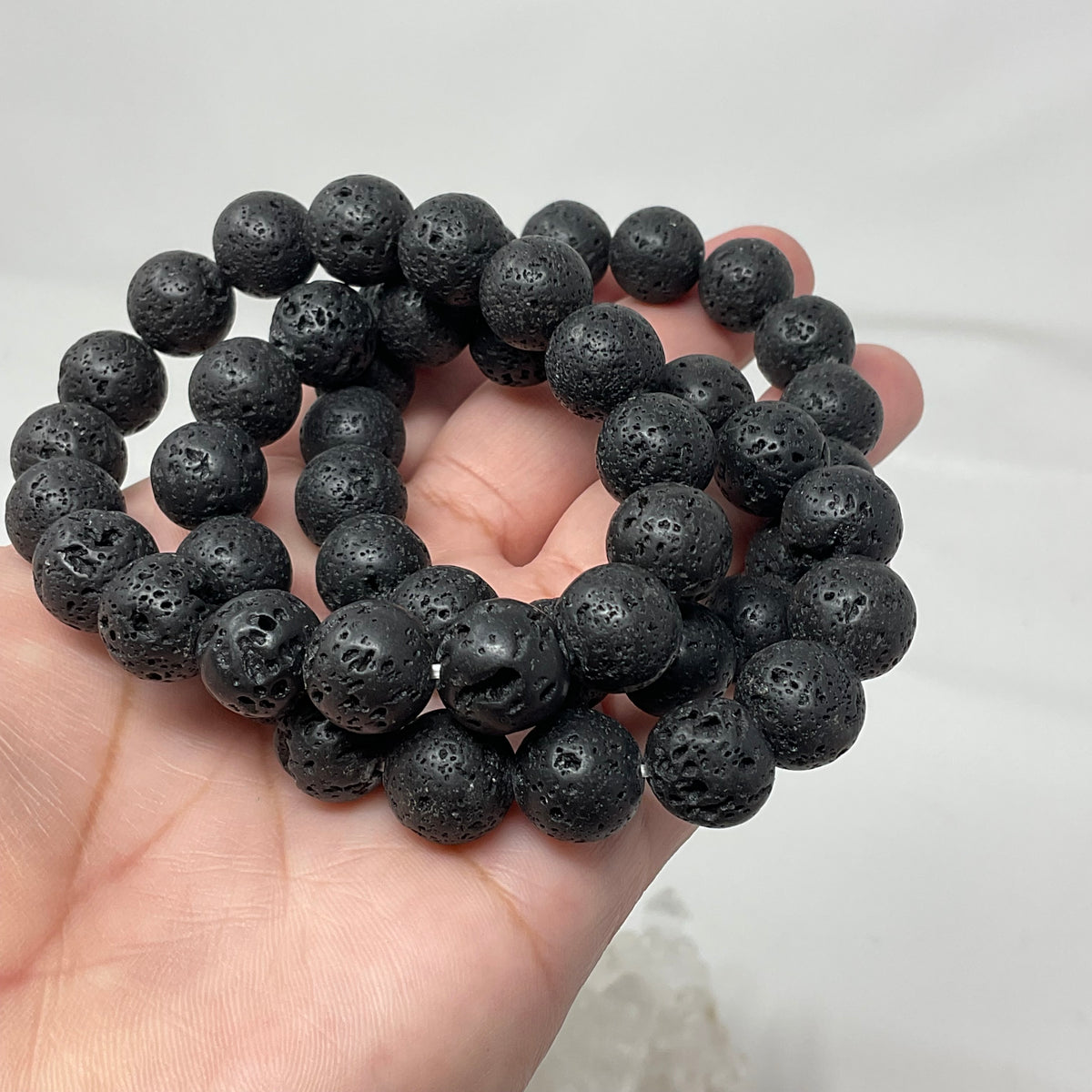 Lava Stone 12mm 3-Piece Round Bracelet Set - WorldWideMinerals-beads