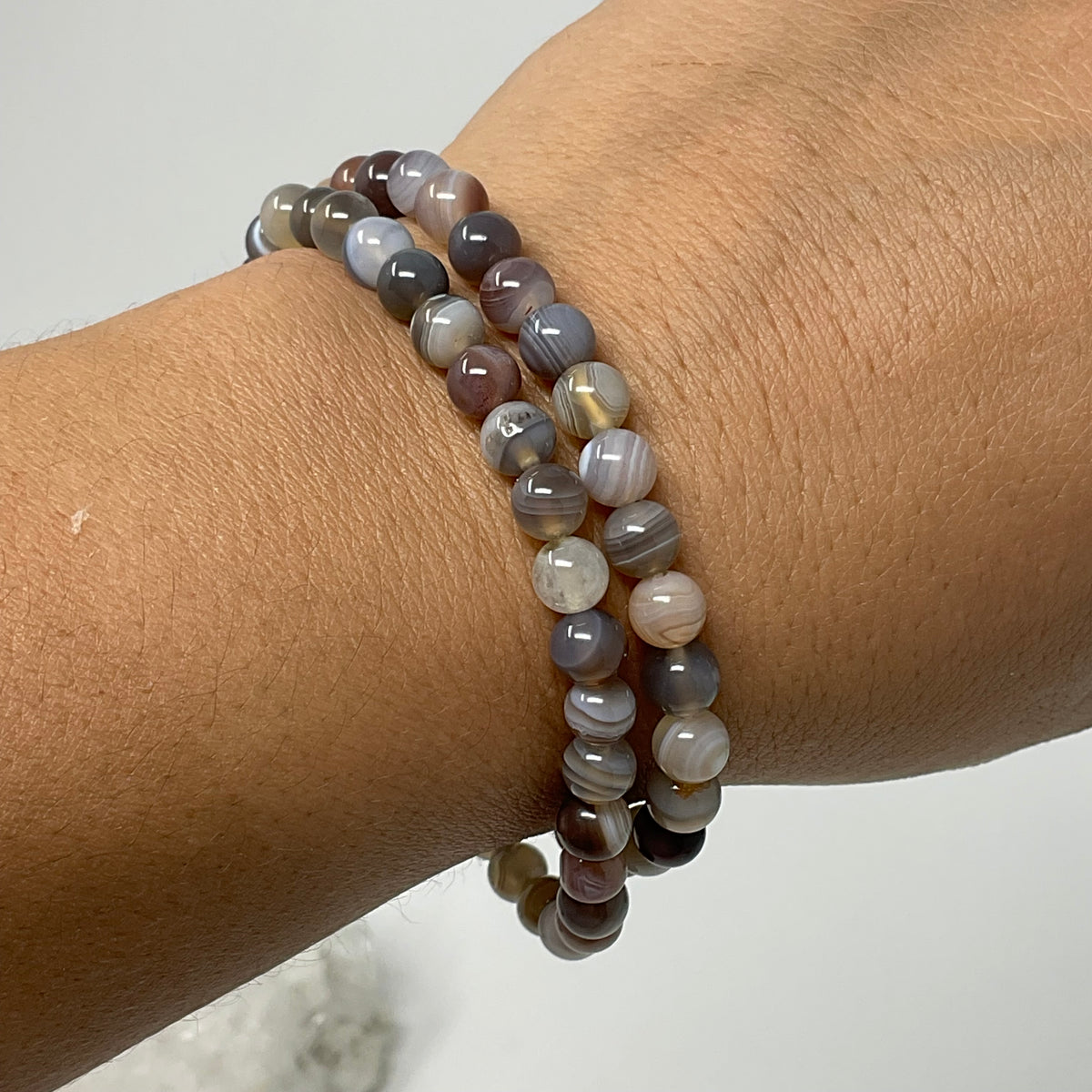 Botswana Agate 6MM 2-Piece Round Bracelet Set