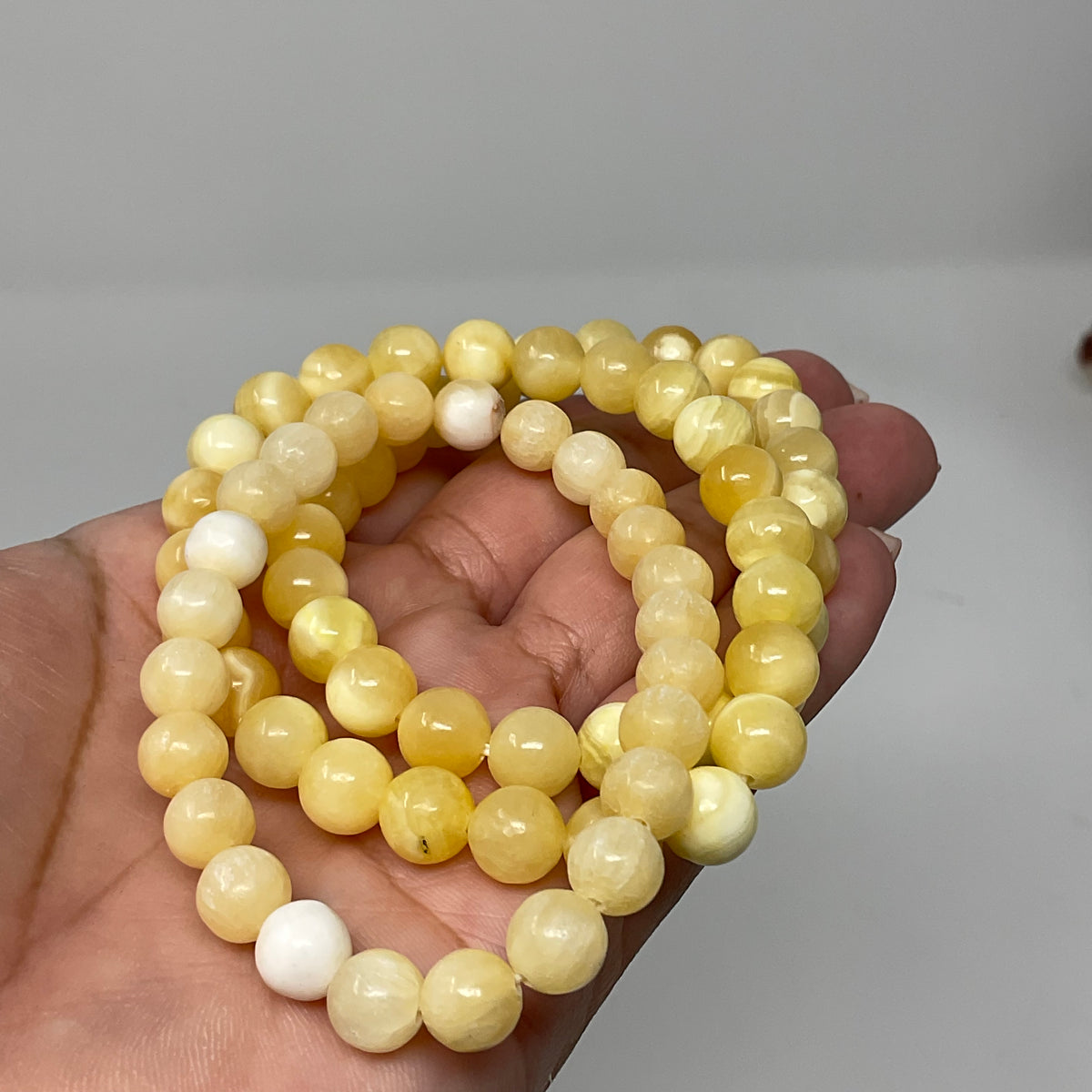 Aragonite 8mm 3-Piece Round Bracelet Set