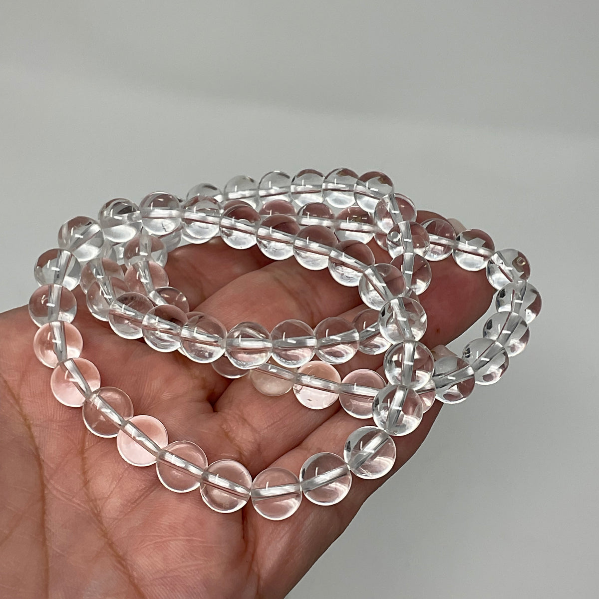 Crystal Quartz 8mm 3-Piece Round Bracelet Set