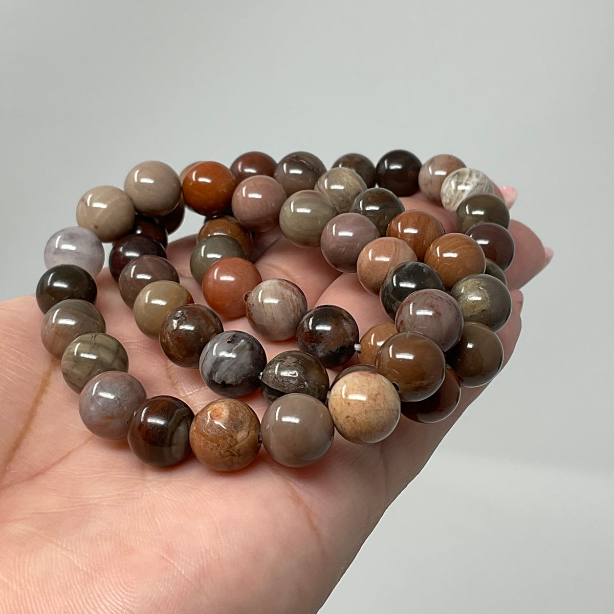 Red Petrified Wood 10MM 3-Piece Round Bracelet Set