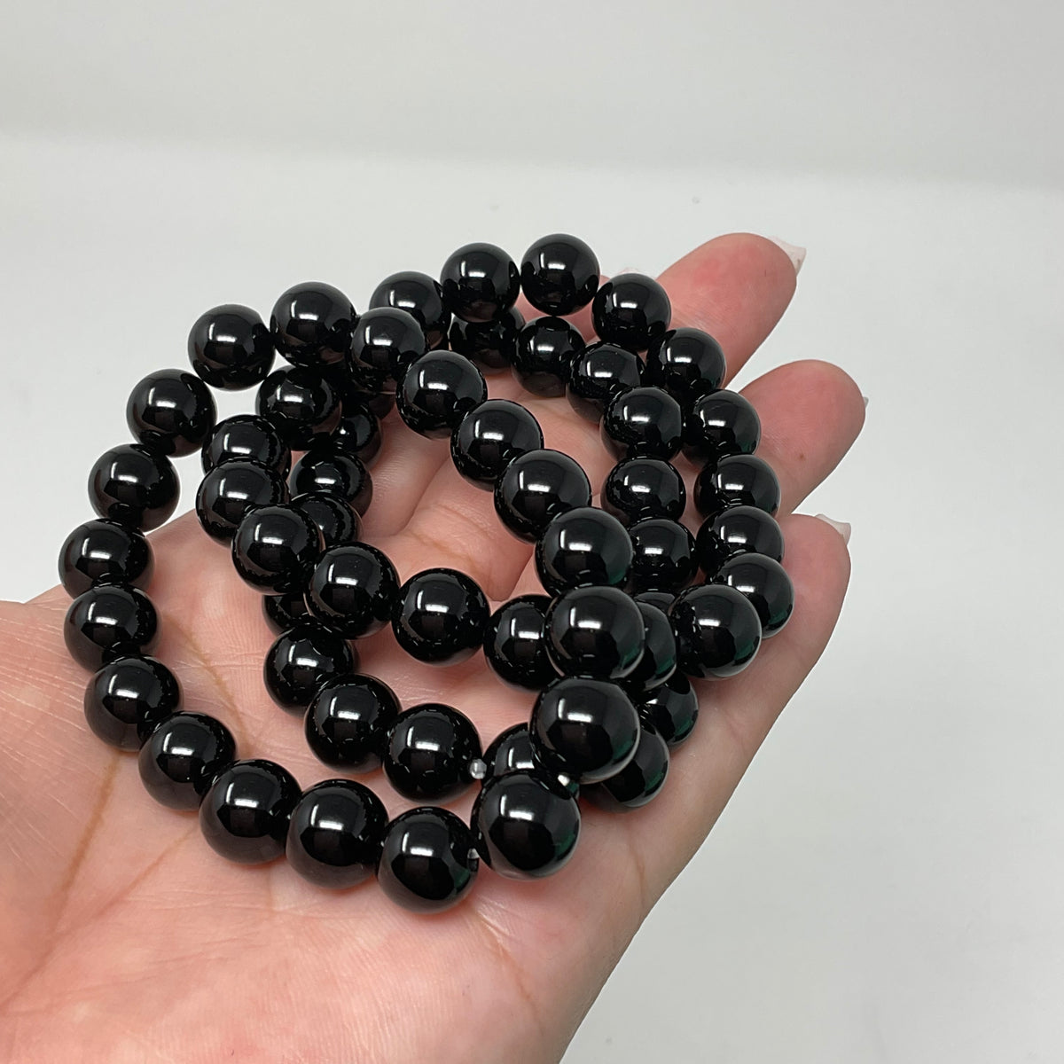 Black Tourmaline Polished 10mm 3-Piece Round Bracelet Set