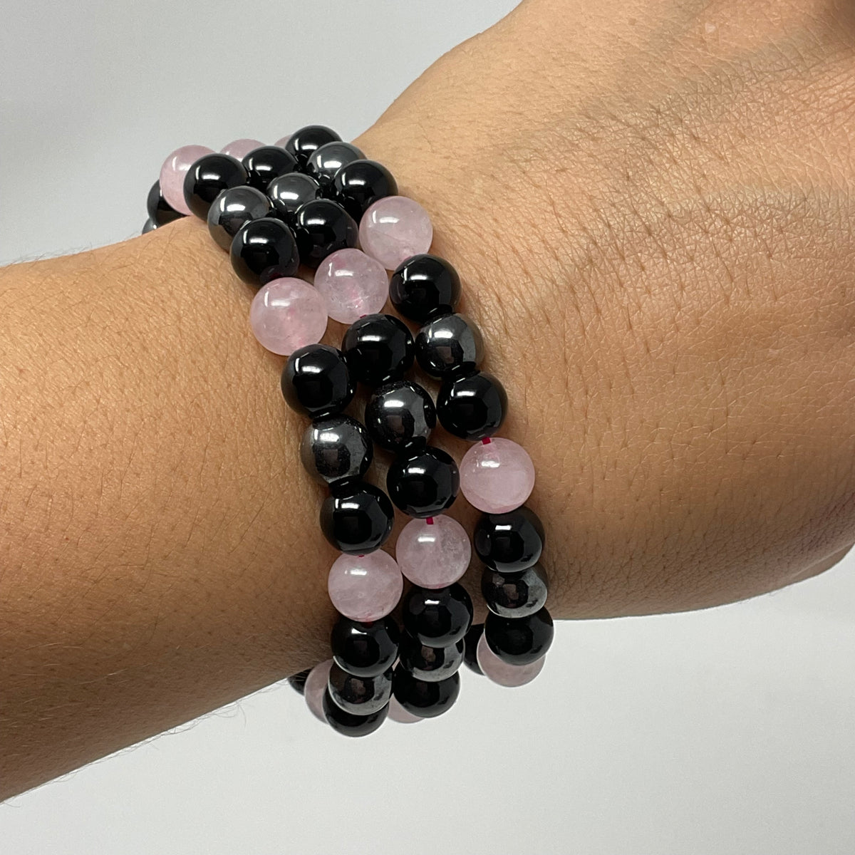 Rose Quartz Triple Protection 8mm Round Bracelet  (3 Minerals on 1 Bracelet)