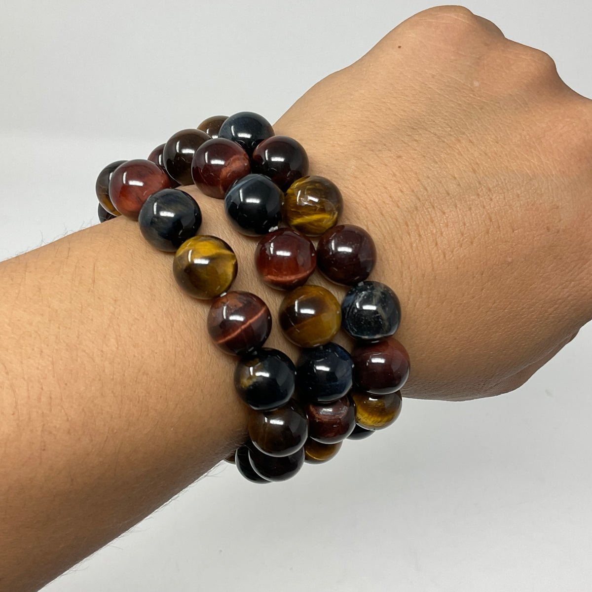 Multi-Color Tiger Eye 12mm 3-Piece Round Bracelet Set