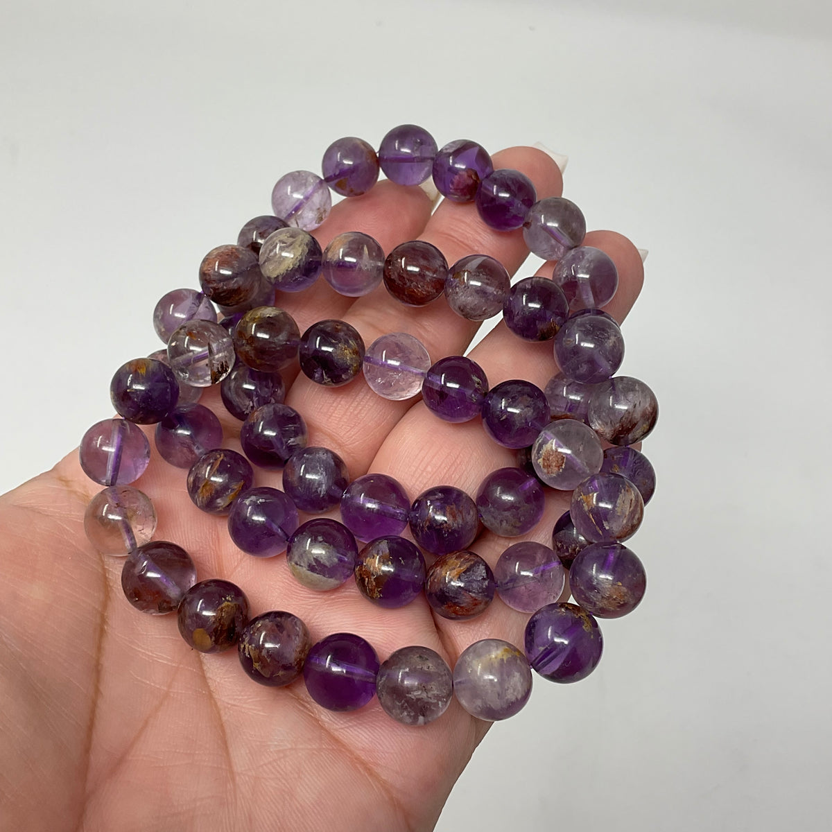 Super-7 Amethyst 8mm 2-Piece Round Bracelet Set