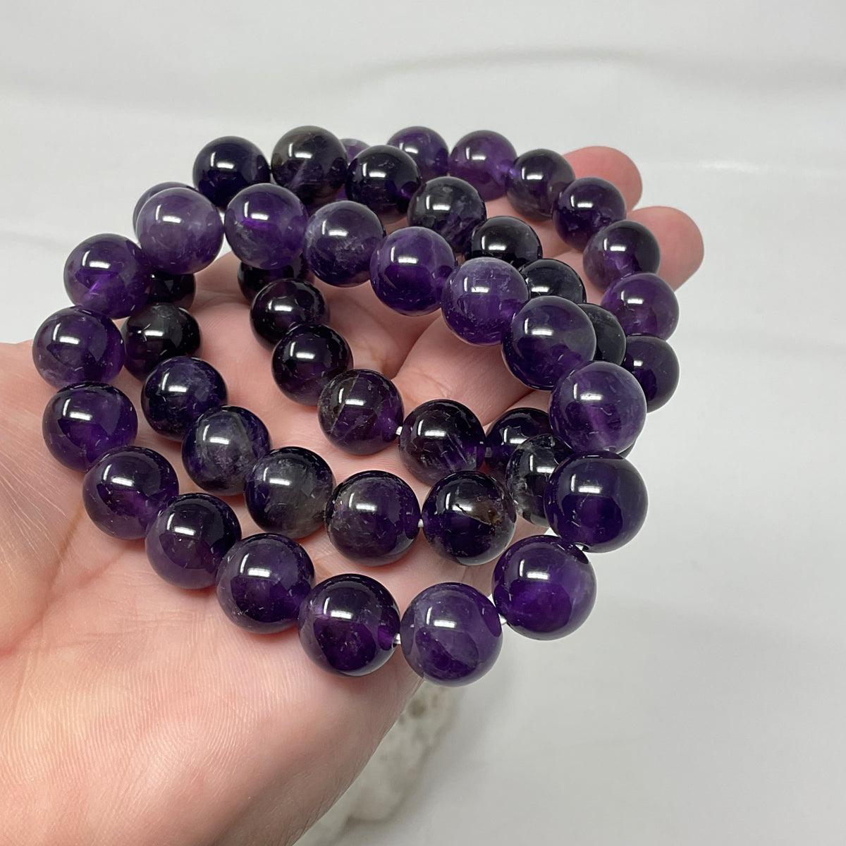 African Amethyst 12mm Round Bracelet - WorldWideMinerals-beads