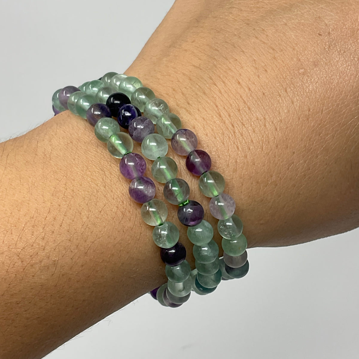 Rainbow Fluorite 6mm 3-Piece  Round Bracelet Set