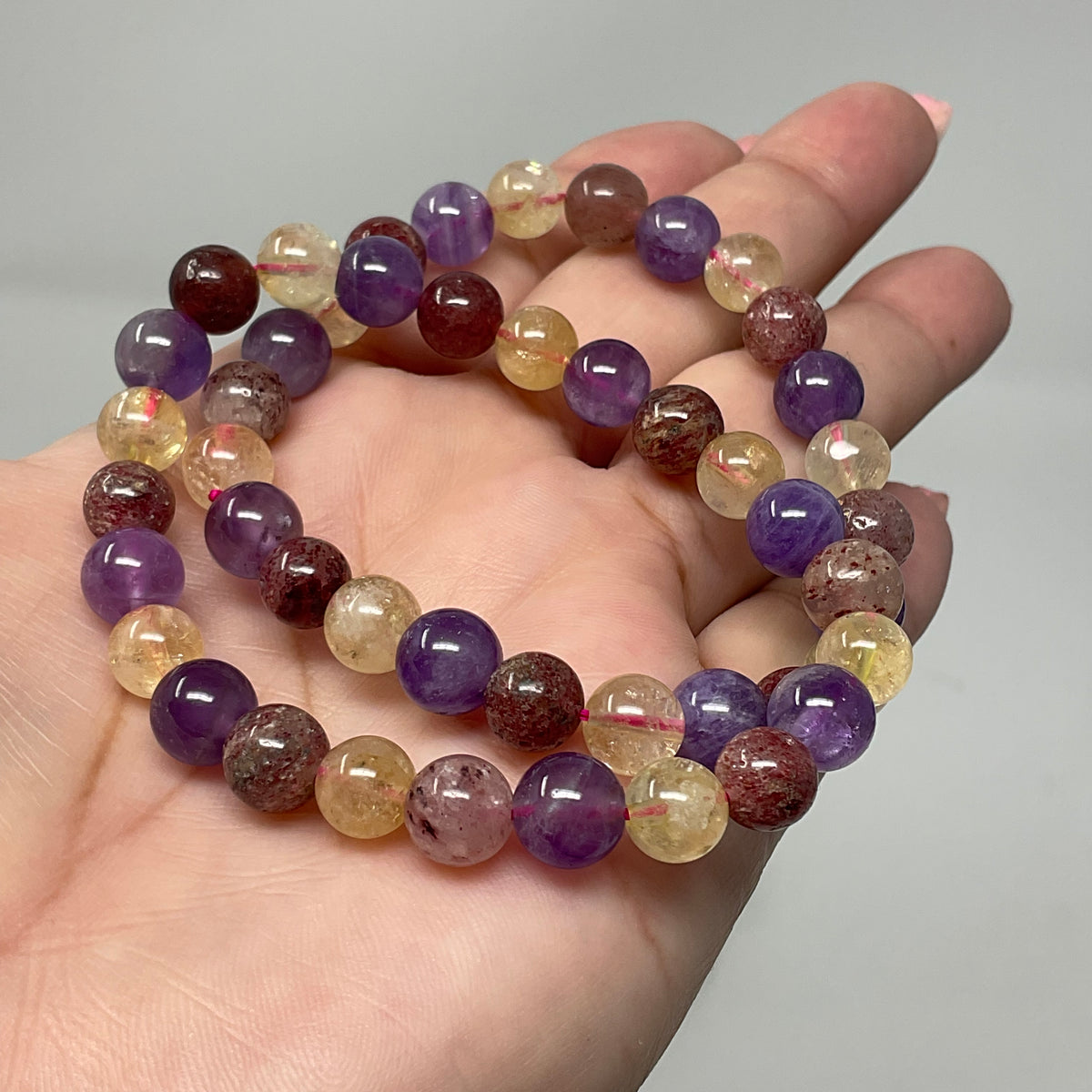 All-Star Quartz (Strawberry Quartz, Citrine & Amethyst) 8MM 2-Piece Round Bracelet Set