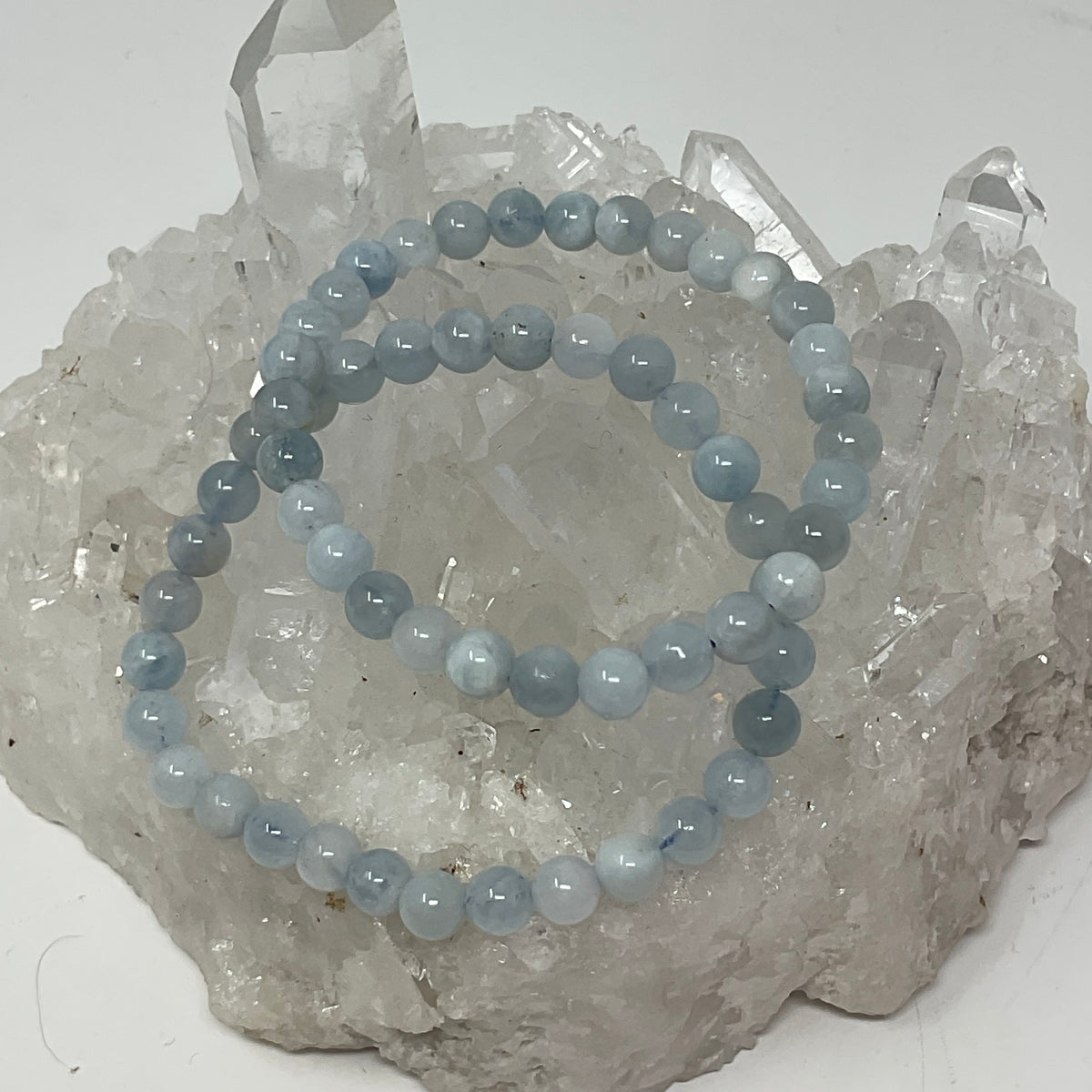 Blue Aquamarine 6mm 2-Piece Round Bracelet Set