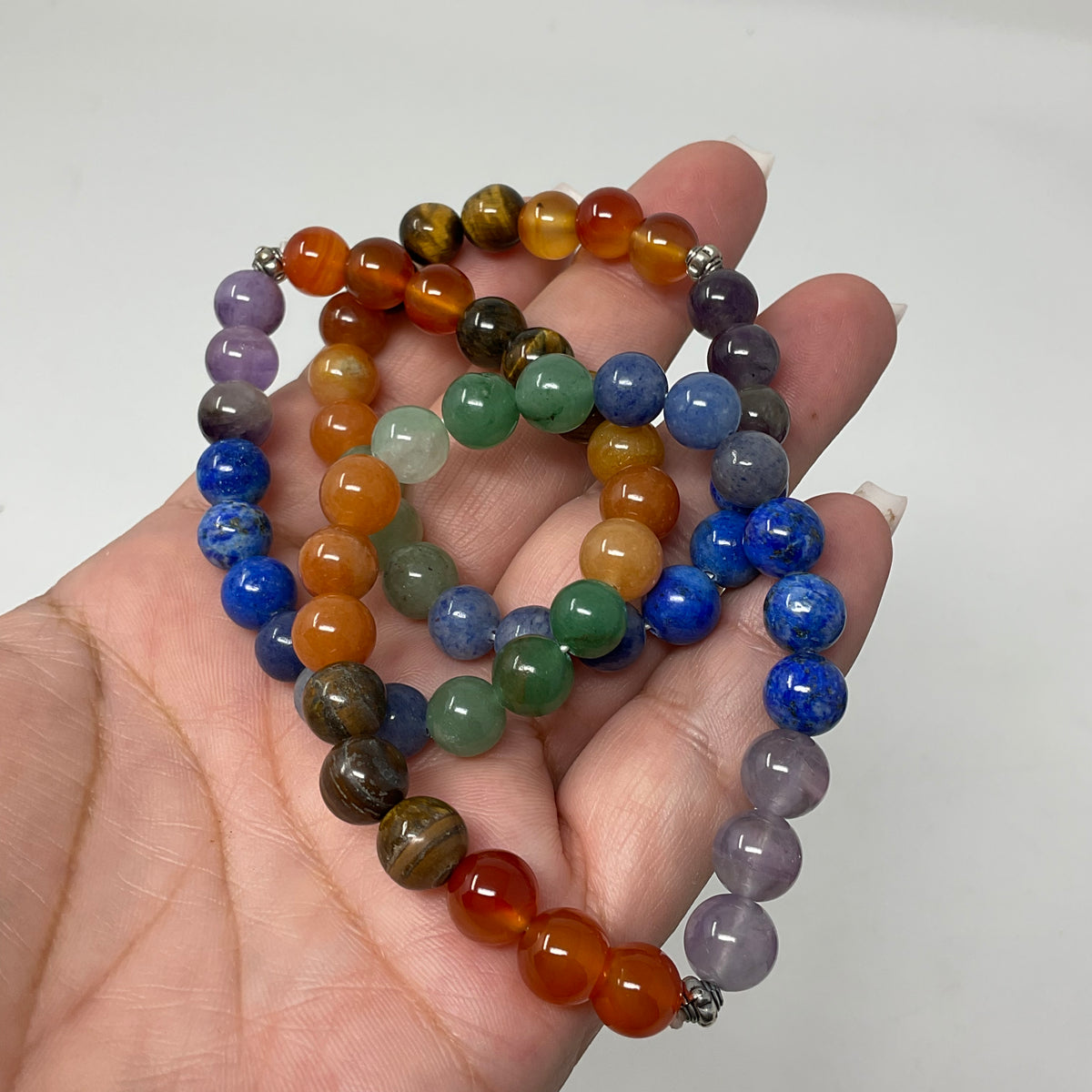 Chakra 8mm 3-Piece Round Bracelet Set