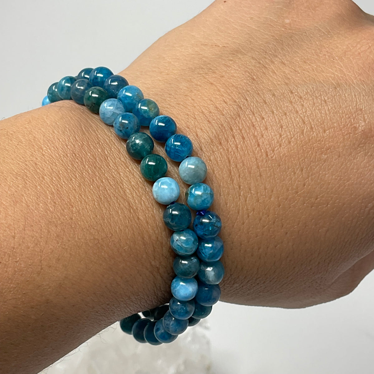 Blue Apatite 6MM 2-Piece Round Bracelet Set