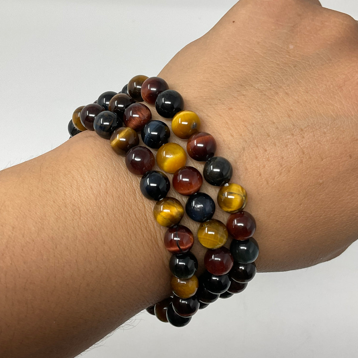 Multi-Color Tiger Eye 6mm 2-Piece Round Bracelet Set