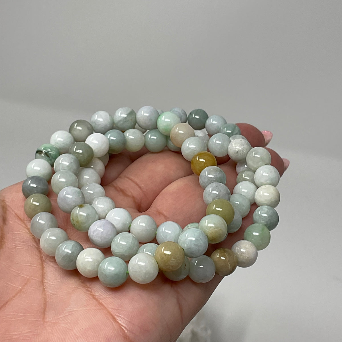 Green Burma Jade 8MM 2-Piece Round Bracelet Set