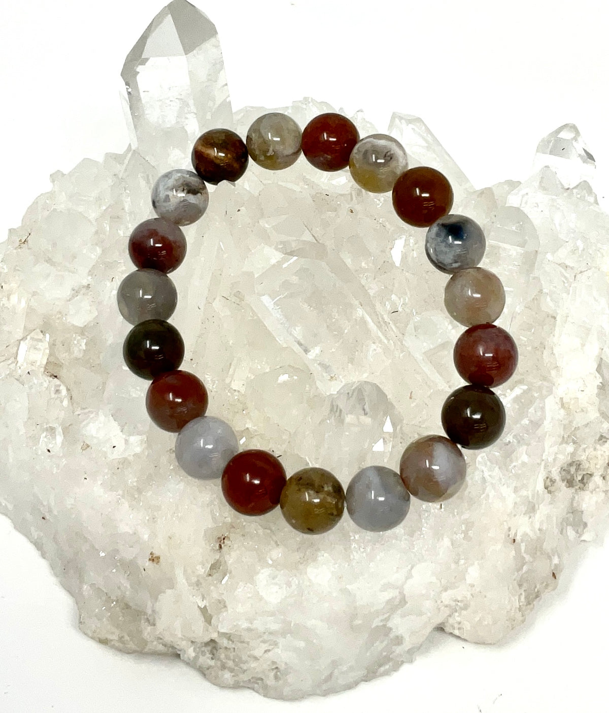 Brazilian Grey Agate 10MM 3-Piece Round Bracelet Set - WorldWideMinerals-beads