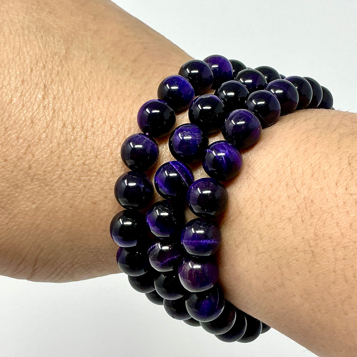 Purple Tiger Eye 8mm 2-Piece Round Bracelet Set
