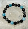 Larimar 10MM Triple Protection(2-Piece) Round Bracelet Collection Set (3 Minerals on 1 Bracelet)