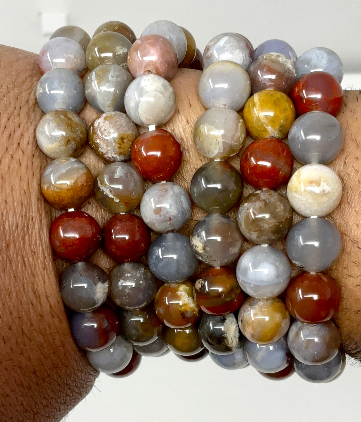 Brazilian Grey Agate 10MM 3-Piece Round Bracelet Set - WorldWideMinerals-beads