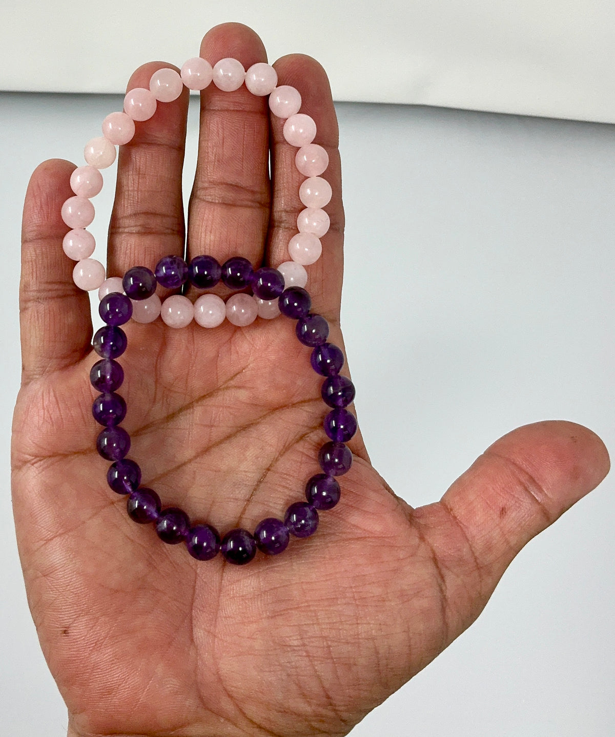 Rose Quartz Meet Amethyst 8mm Special Deal 6-Piece Round Bracelet Set - World Wide Gems Minerals Beads