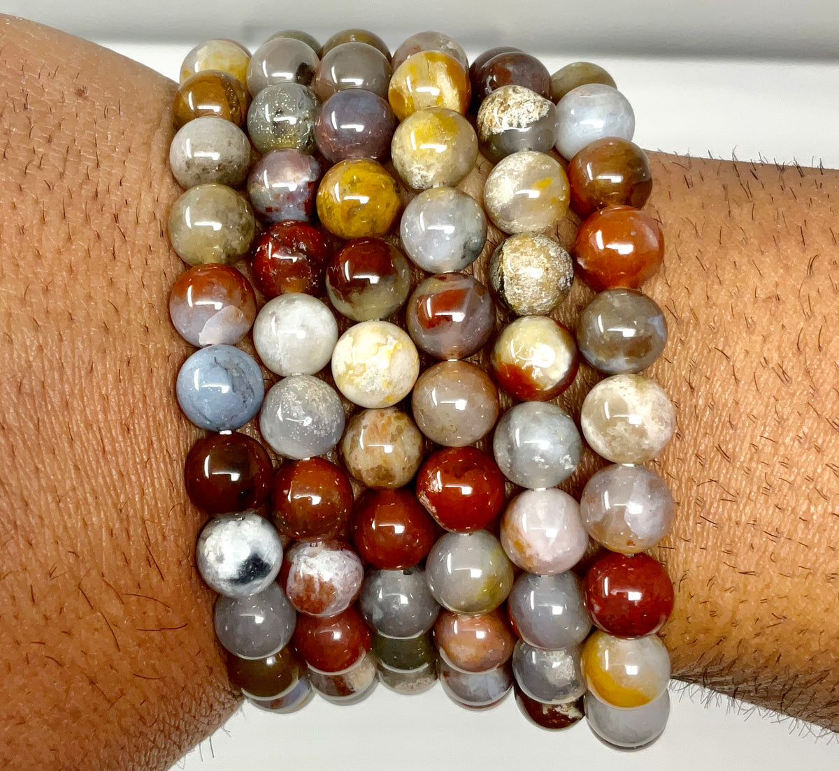 Brazilian Grey Agate 8MM 3-Piece Bracelet Set - WorldWideMinerals-beads