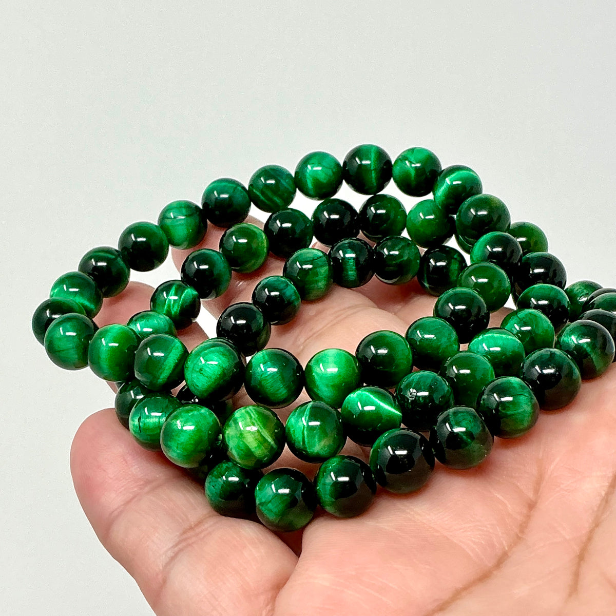 Green Tiger Eye 8mm 2-Piece Round Bracelet Set
