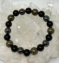 Pyrite 10mm Triple Protection (2-Piece) Round Bracelet Collection Set (3 Minerals on 1 Bracelet)