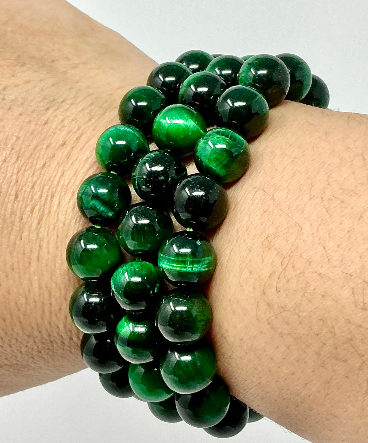 Green Tiger Eye 10MM 2-Piece Round Bracelet Set