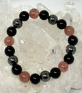 Strawberry Quartz 10MM Triple Protection (2-Piece) Round Bracelet Collection Set (3 Minerals on 1 Bracelet)