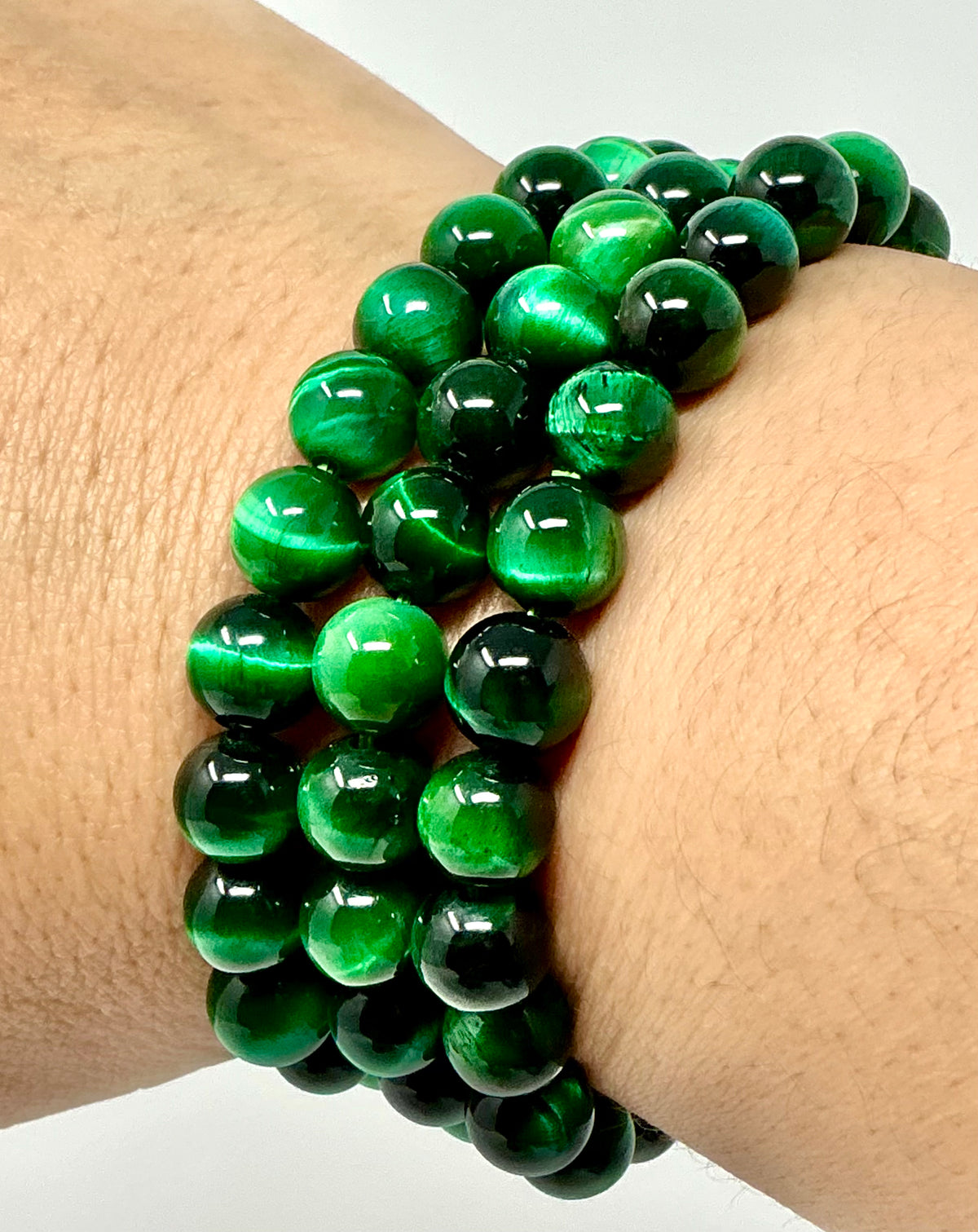 Green Tiger Eye 8mm 2-Piece Round Bracelet Set