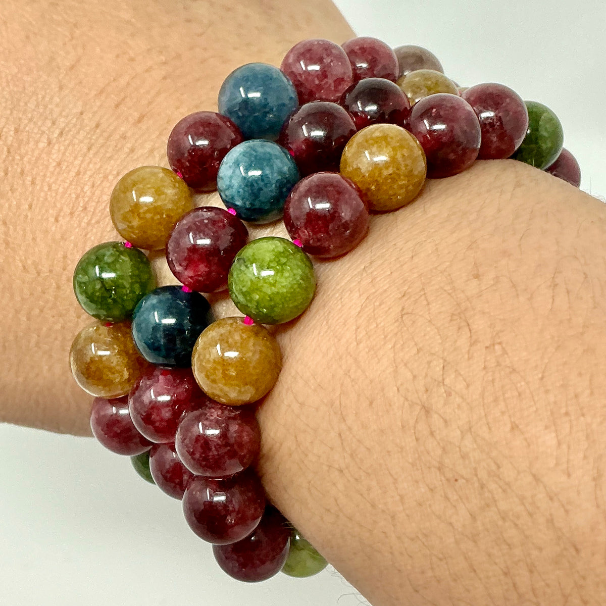 Tourmaline Chalcedony 10MM Round Bracelet - World Wide Gems Minerals Beads