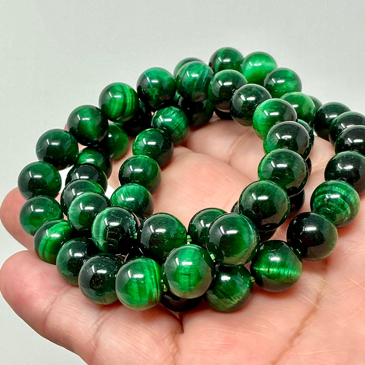 Green Tiger Eye 10MM 2-Piece Round Bracelet Set
