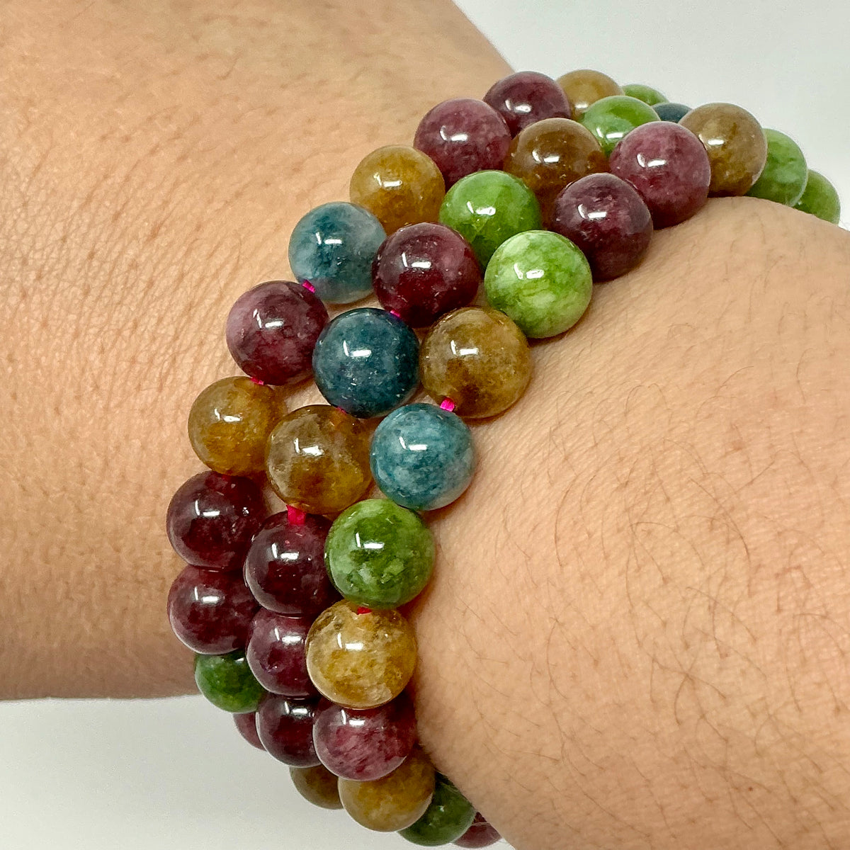 Tourmaline Chalcedony 8MM Round Bracelet - World Wide Gems Minerals Beads