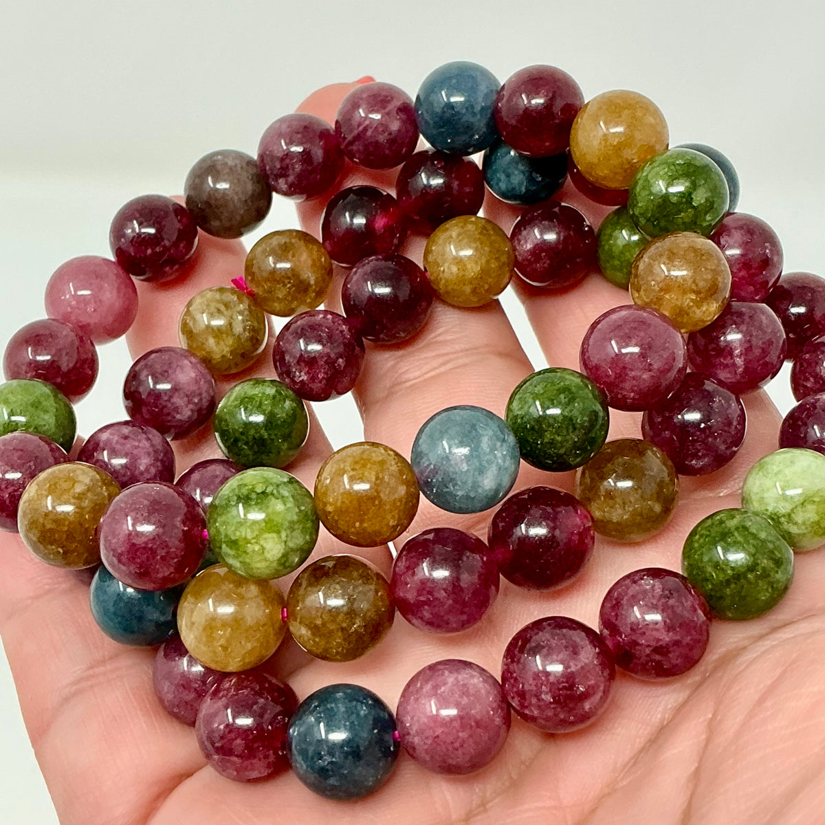 Tourmaline Chalcedony 8MM Round Bracelet - World Wide Gems Minerals Beads